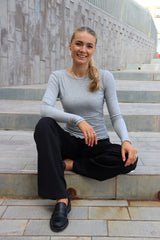 NATALIA LS ROUND NECK BLOUSE - GRAY MEL. 