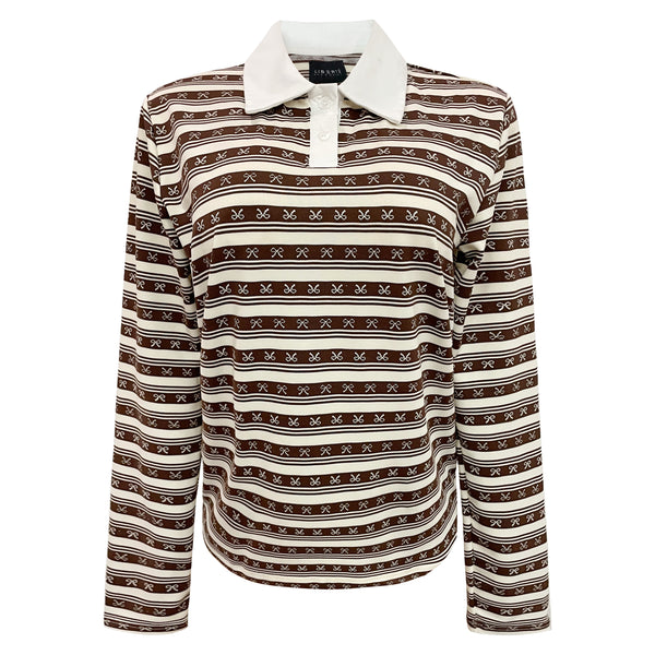 POLO-LS-BOW-SHIRT - BROWN CREME BOW STRIPE