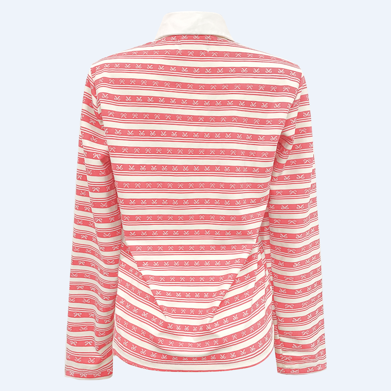 POLO-LS-BOW-SHIRT - BUBBLEGUM CREME BOW STRIPE