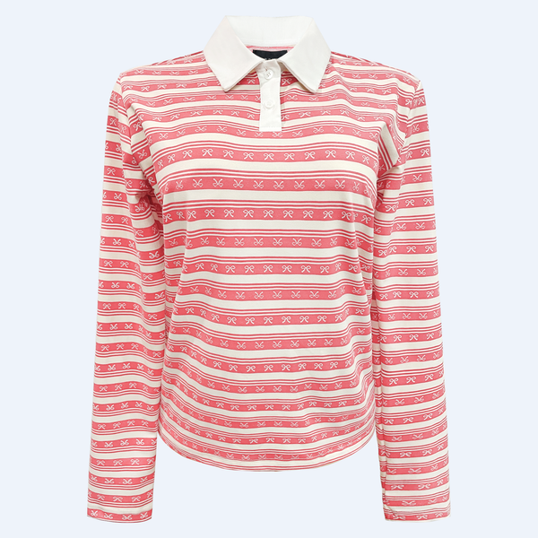 POLO-LS-BOW-SHIRT - BUBBLEGUM CREME BOW STRIPE