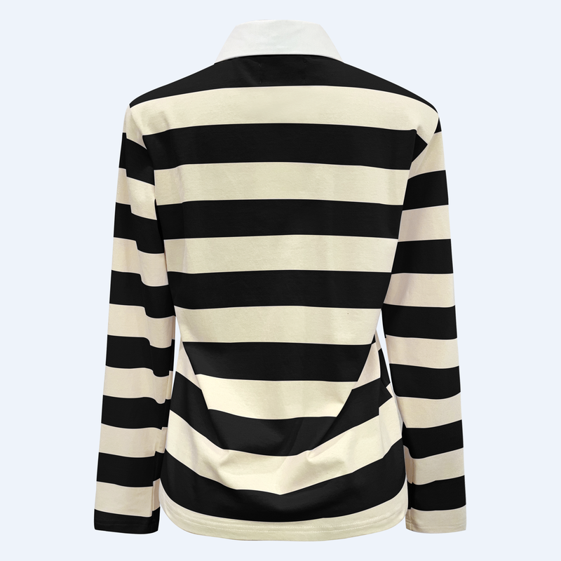 POLO-LS-SHIRT - CREAMY BLACK STRIPE