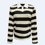 POLO-LS-SHIRT - CREAMY BLACK STRIPE