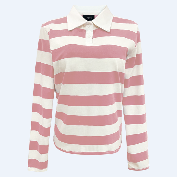 POLO-LS-SHIRT - ROSA WHITE STRIPE