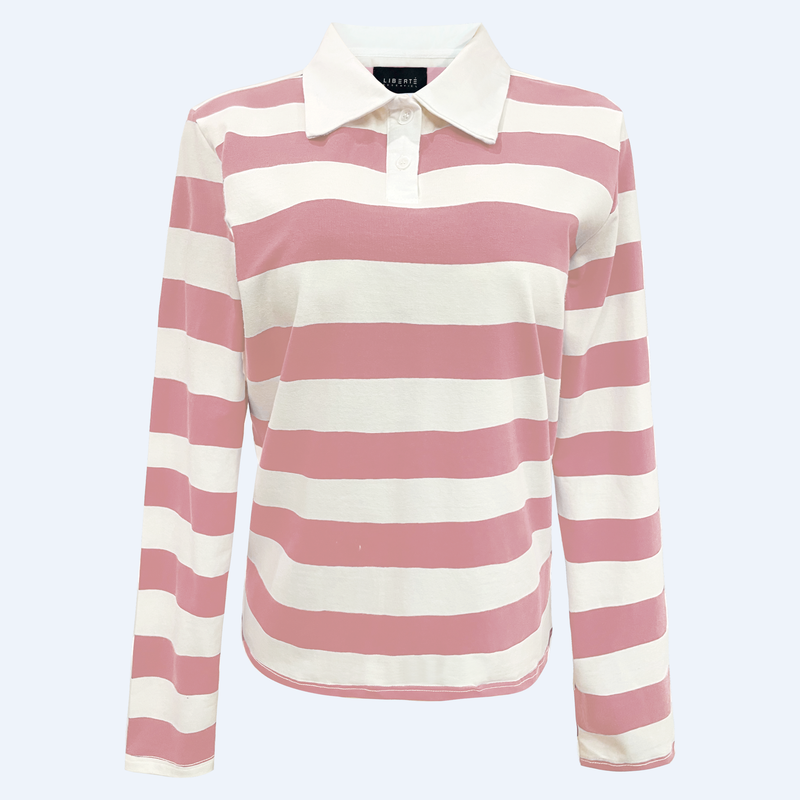 POLO-LS-SHIRT - ROSA WHITE STRIPE