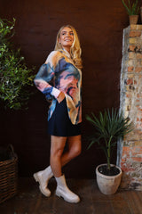 SARAFINA LS SHIRT - BLUE PEACH GOLD MARBLE