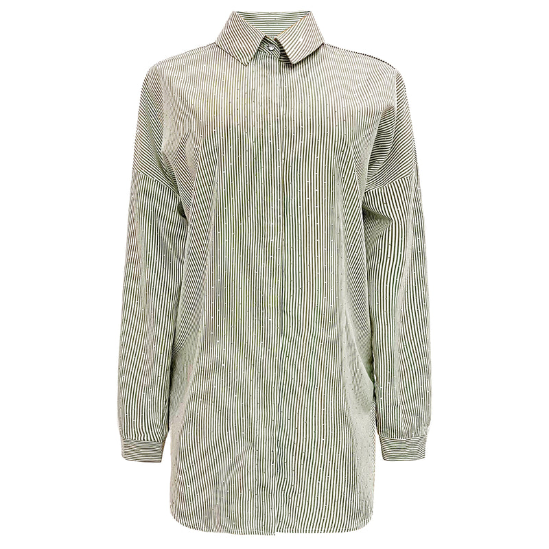 SARA-LS-SHIRT - ARMY DIAMOND STRIPE