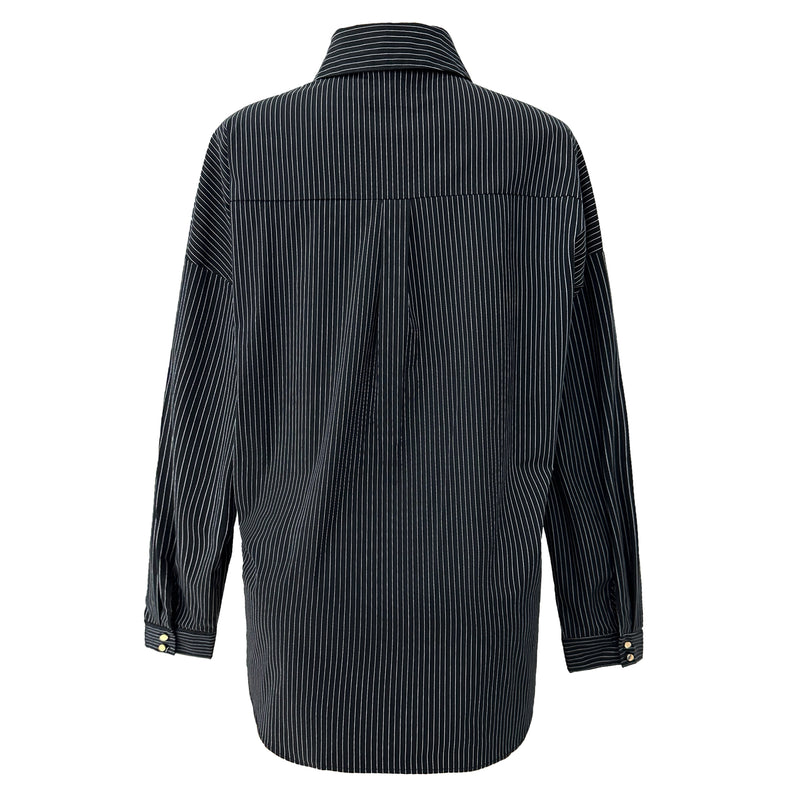 SARA LS SHIRT - BLACK WHITE PINSTRIPE