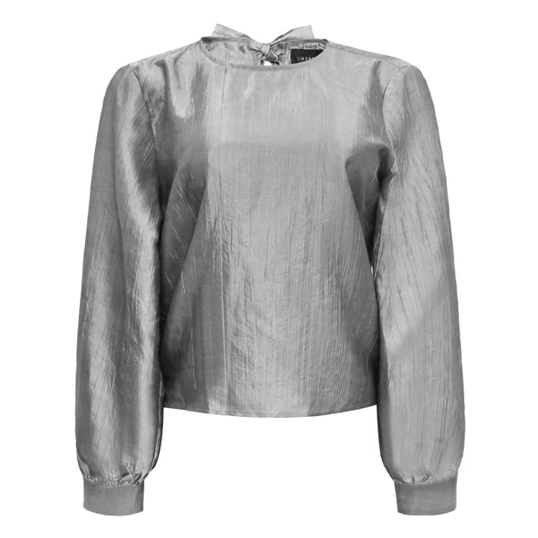 SILVIA LS TIE BLOUSE - SILVER GREY