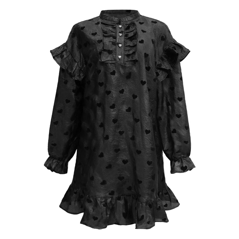 TIA-LS-FRILL DRESS - BLACK HEART