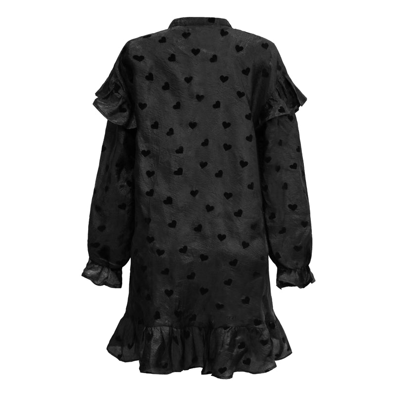 TIA-LS-FRILL DRESS - BLACK HEART