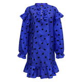 TIA-LS-FRILL DRESS - COBOLT BLUE BLACK HEART