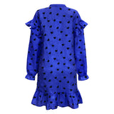 TIA-LS-FRILL DRESS - COBOLT BLUE BLACK HEART