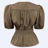 TIKI SS TWIST BLOUSE - BROWN