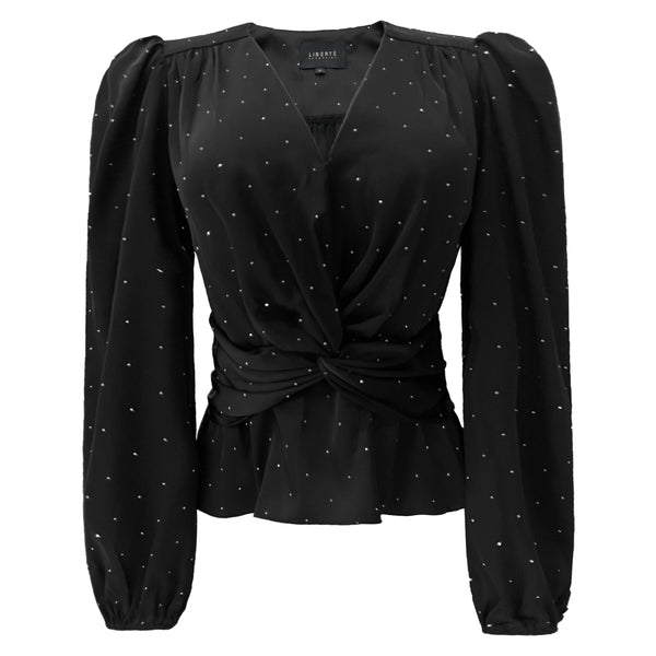 TIKI LS TWIST BLOUSE - BLACK DIAMOND