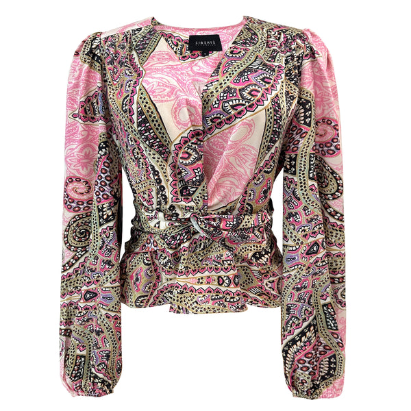 TIKI LS TWIST BLOUSE - PINK SCARF