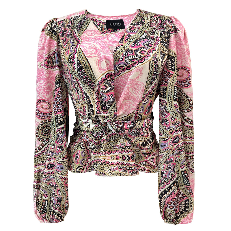 TIKI LS TWIST BLOUSE - PINK SCARF