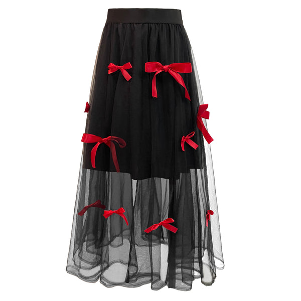 TULLE-BOW-SKIRT - BLACK RED BOW