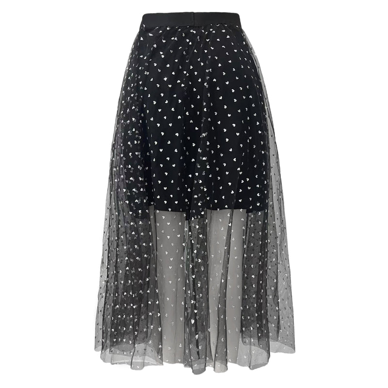 TULLE HEART SKIRT - BLACK SMALL SILVER HEARTS