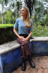 ULLA SS VNECK TSHIRT - DUSTY LIGHT BLUE