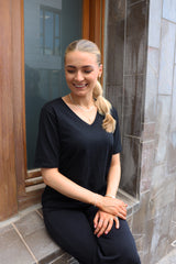 ULLA SS VNECK TSHIRT - BLACK