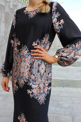 WENNISE LS DRESS - BLACK PAISLEY