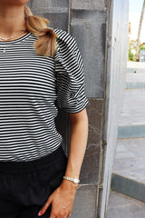 WIN PUFF TSHIRT - BLACK CREME SMALL STRIPE