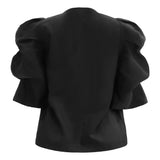 WINNIE V BUTTON BLOUSE - BLACK