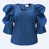 WINNIE VNECK BLOUSE - DUSTY BLUE