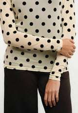 MESH LS TSHIRT, FLOCK - IVORY BIG DOT