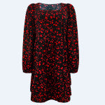 CECILIE LS DRESS - BLACK RED BOW