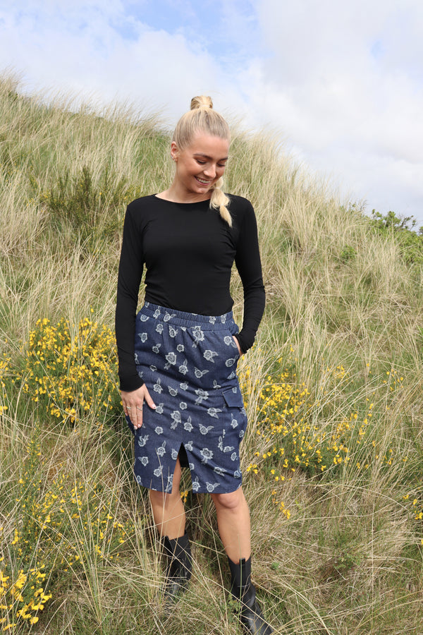 MITTY CARGO SKIRT - DENIM FLOWER