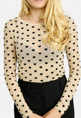 MESH LS TSHIRT, FLOCK - IVORY HEART