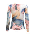 MESH LS TSHIRT - BLUE PEACH GOLD MARBLE