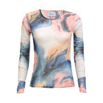 MESH LS TSHIRT - BLUE PEACH GOLD MARBLE