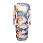 MESH LS LONG DRESS - BLUE PEACH GOLD MARBLE
