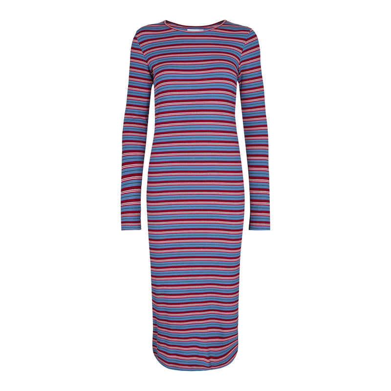 NATALIA-LS-DRESS - BLUE RED LUREX STRIPE