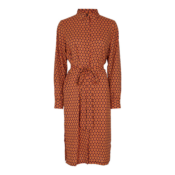 EDNA-LS-SHIRT-DRESS - BLACK ORANGE