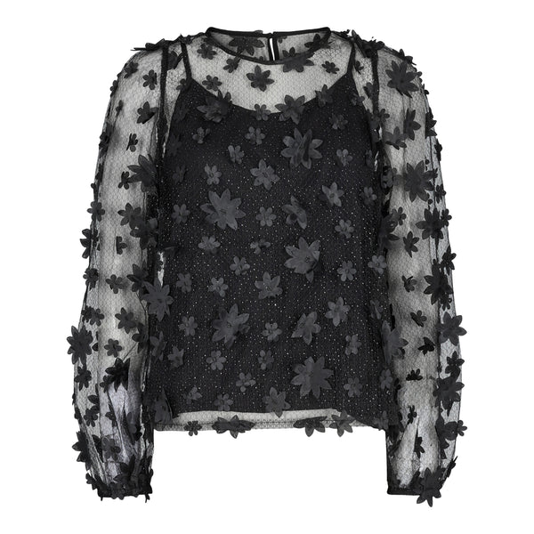 LAMILLA BLOUSE - BLACK GLITTER FLOWER