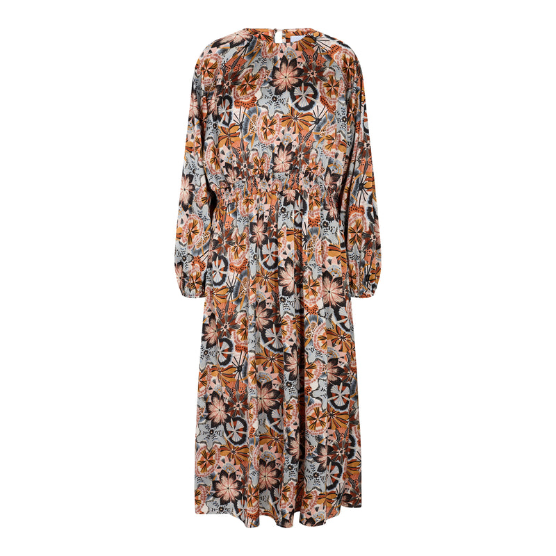 GRAFFI-DRESS - BLUE BROWN FLOWERS