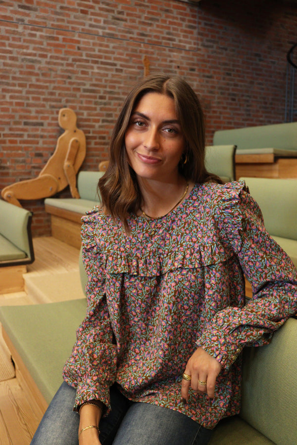 HEATHER-LS-BLOUSE - PINK BROWN FLOWER