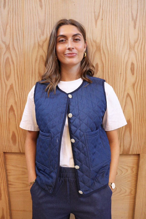 DIBBY-QUILT-VEST - BLUE DENIM