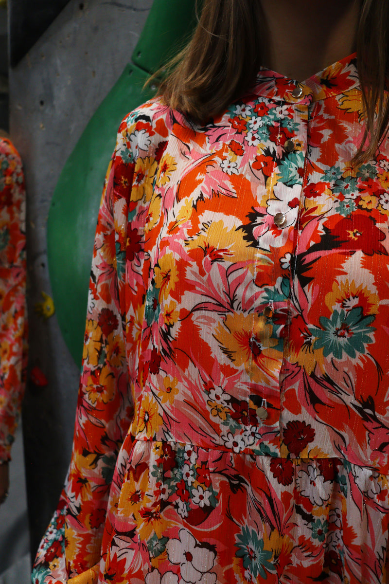 MAGGIE-LS-DRESS - ORANGE PINK FLOWER