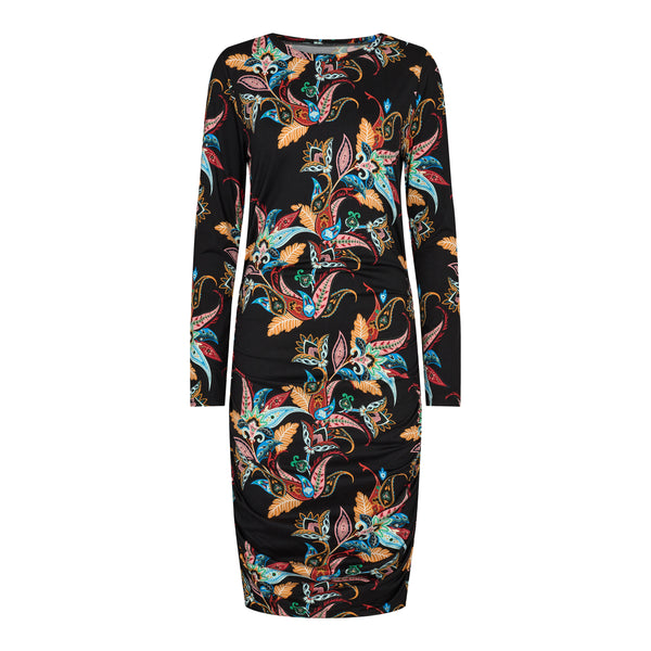 ALMA-LONG-DRESS - BLACK MULTICOLOR PAISLEY