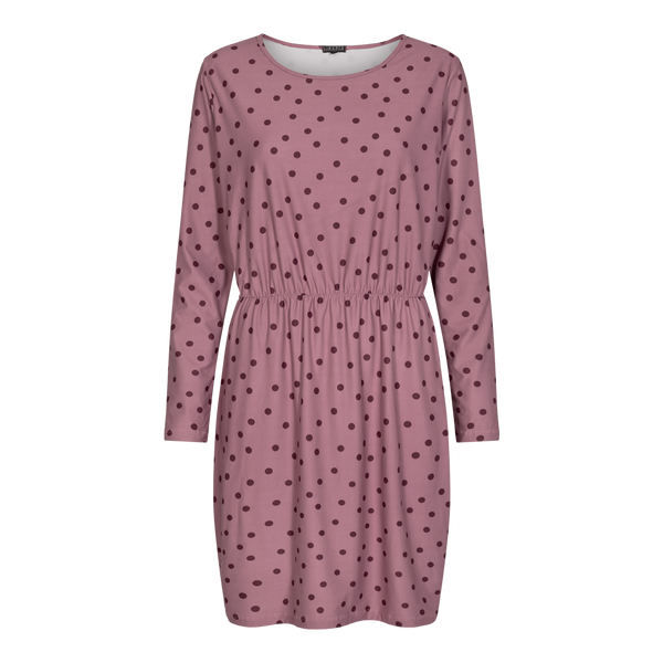 ALMA-LS-STRAIGHT-DRESS - DARK ROSE DOT