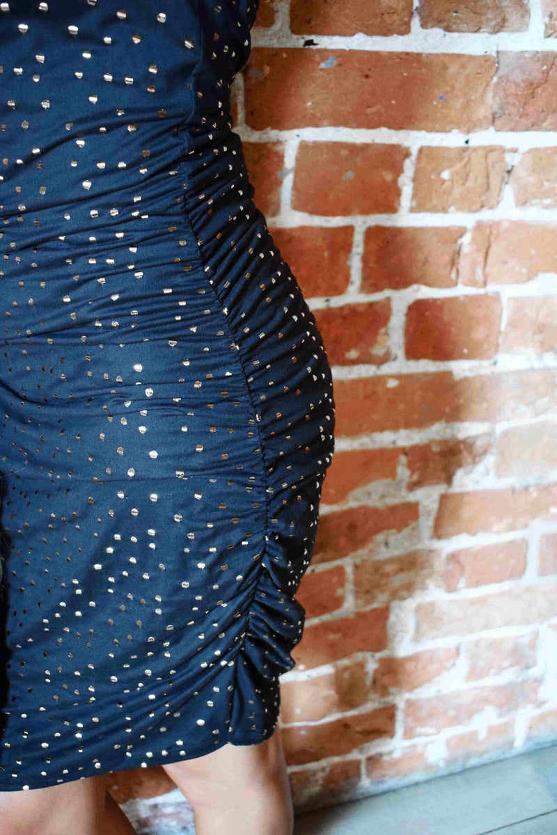 ALMA-LONG-DRESS - BLACK GOLD DOT