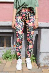 NICOLE LEGGINGS - BLACK YELLOW FLOWER