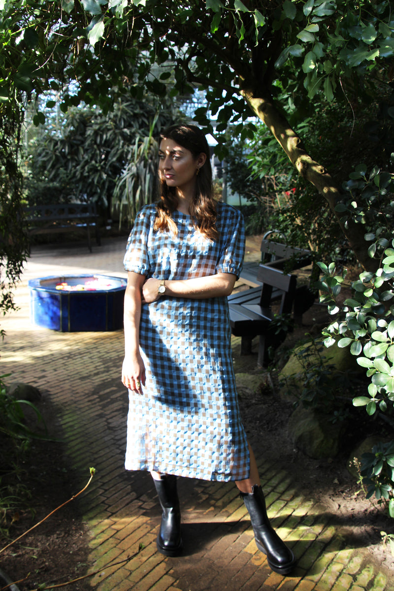 BILLA-SS-DRESS - BLUE CHECK