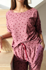 ALMA-TSHIRT - DARK ROSE DOT