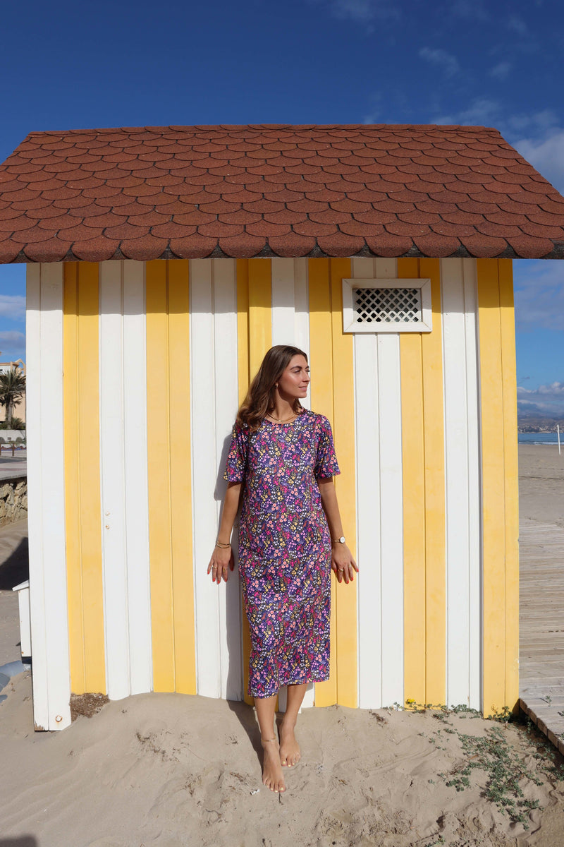 ALMA-TSHIRT-DRESS - NAVY PURPLE FLOWER