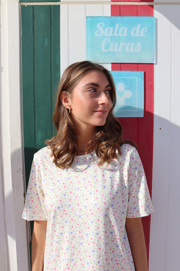 ALMA-TSHIRT-DRESS - CREME FLOWER